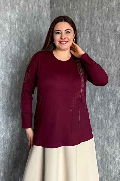 ModaPlaza Bluză de damă cu broderie cu pietre în față și pe mâneci 002