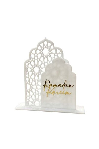 SMARTPOINTS Ramadan Kareem Acrylic Table Decor - White & Gold Mosque Design, ...