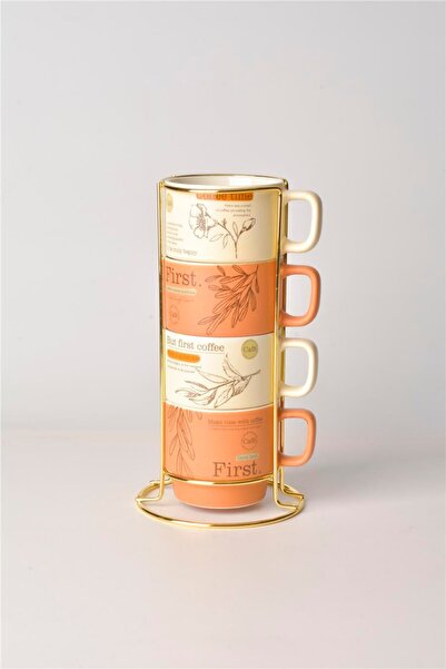 Tohana Metal Standli Dörtlü Porselen Kupa 200 ML.