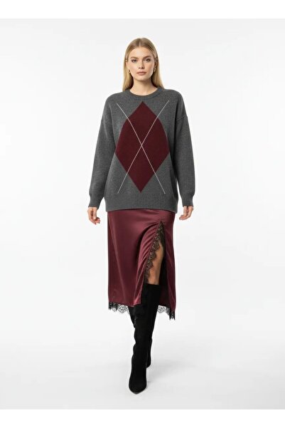 Park Karon Women's Crew Neck Diamond Patterned Knitwear Sweater 8709