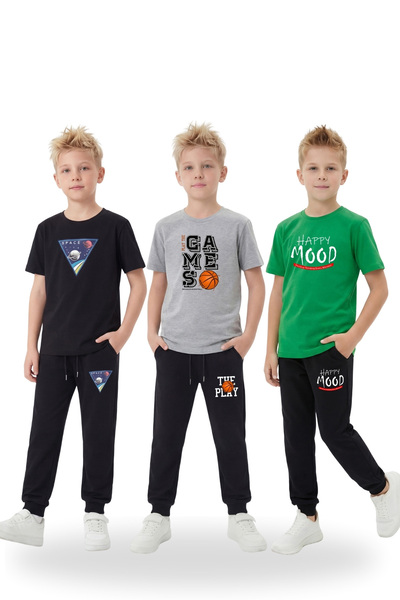 YA KO KİDS Boy's 3-Piece T-Shirt and Sweatpants Set – Seasonal Casual Combina...