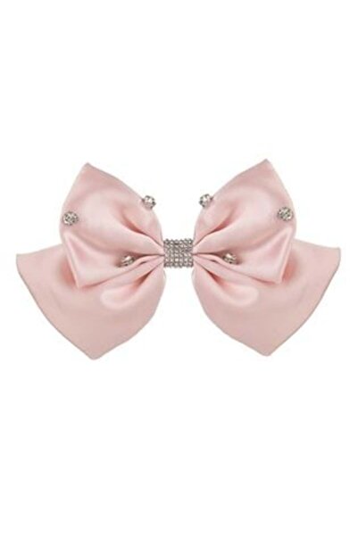 SHOPIENS Pink Satin Bow Hair Clip with Strass & Stones for Kids 16 cm