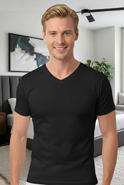 Tezzgelsin قميص داخلي رجالي من القطن الممشط والليكرا برقبة على شكل حرف V