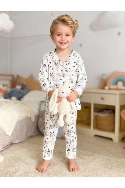 Lunas tekstil Унисекс памучен пижамен комплект с мотив на заек