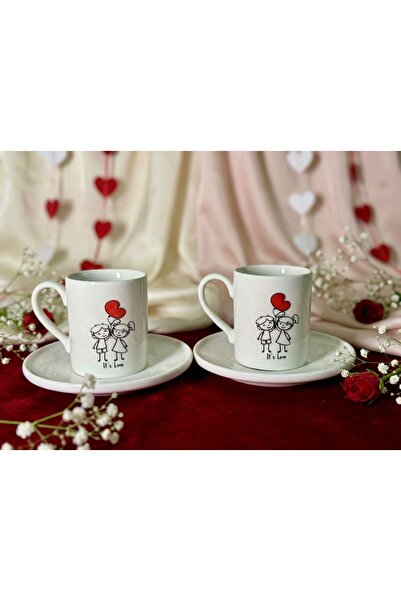 KÜTAHYA HOME 14 February Special Bizbir Porcelain Cup Set for 2 People with G...