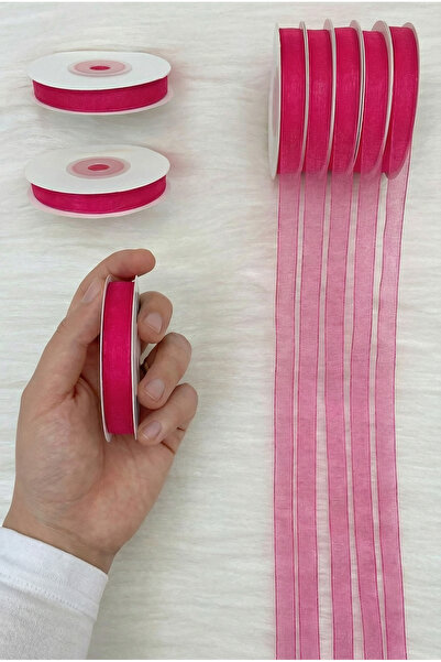 ZEYMERADE شريط أورجانزا تول فوشيا 1 سم 22 متر، للعروس، الهدية، الخطوبة، الزين...