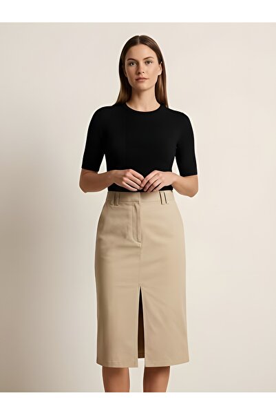 EFFRENATU krem kemerlı etek