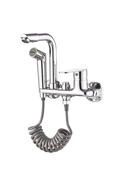 Milano خلاط حوض حائط فاخر من لوكس مونارك - كروم، بخاخ تارجت مع خرطوم للمطبخ و...