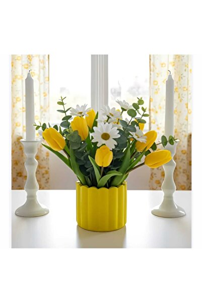 E.M.S AVM SARI RENK ÇUBUK DESEN SAKSI SUKULENT SAKSISI MENEKŞE SAKSISI DEKORA...