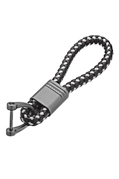 OEM Metal Keychain with Black and White Braided Leather for Car Key