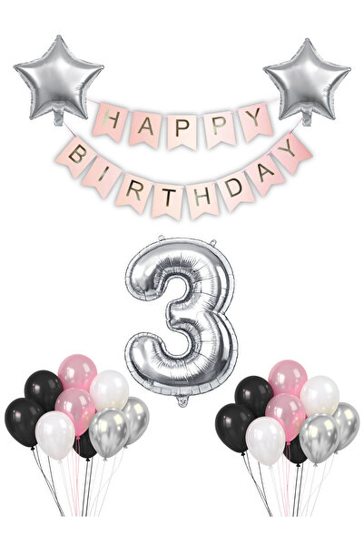 HAPPYLOOPPARTY 3 Year Old Birthday Balloon Set 20 Balloons 2 Stars & Age Heli...