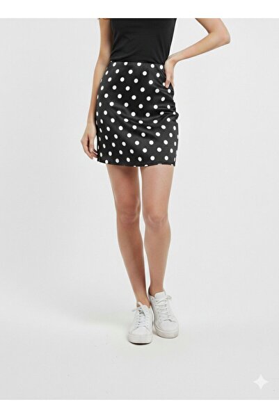 Green'DAL Kadın Puantiyeli Mini Boy Yüksek Bel Günlük Şık Etek