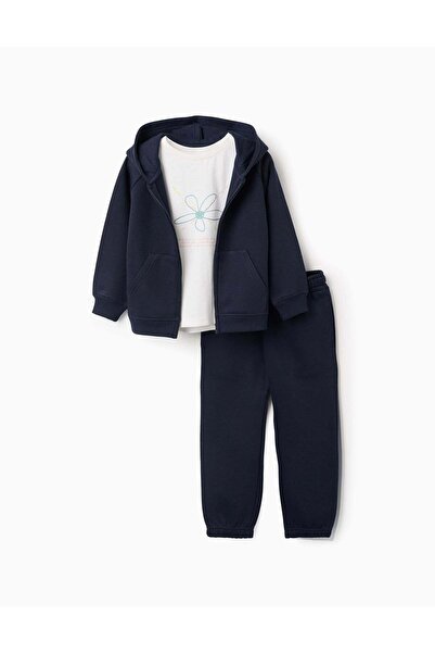 Ziddy Hooded jacket + T-shirt + trousers for girls, dark blue/white