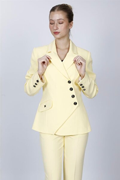 ÖNDER ÖZSOY Men's Collared Asymmetrical Double-Breasted Women's Jacket-Yellow