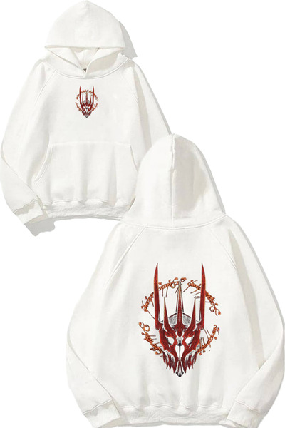 urbvn Ring 2 Design Printed Oversize White Hooded Sweatshirt