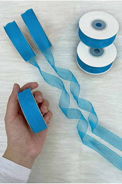 ZEYMERADE Organza Tulle Ribbon Sunnet Blue 2cm 22Mt, Bundle, Engagement, Dowr...