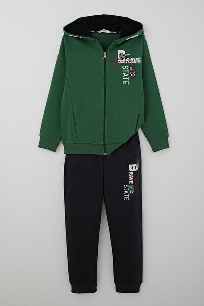 Breeze Момчешки спортен екип с качулка, цип и шнур, възраст 8-14 години, тъмн...