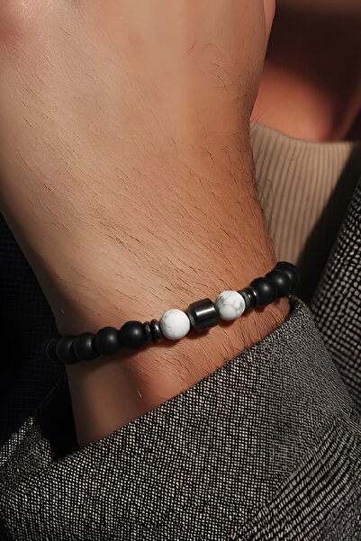 NBS Beautiful Naturel Stones Men's Stylish Bracelet Howlite, Hematite Natural...