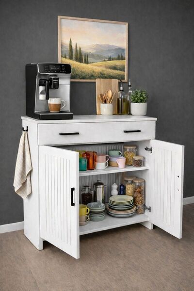 bangu Kapaklı Petek Üstü Kahve Köşesi Dolabı ( Derinlik 32 cm ) Çok Amaçlı Ra...