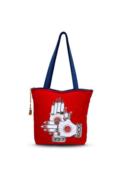The Purani Jeans Artistic & Elegant Denim Tote Bag, "Red" Multi-purpose Bag (...