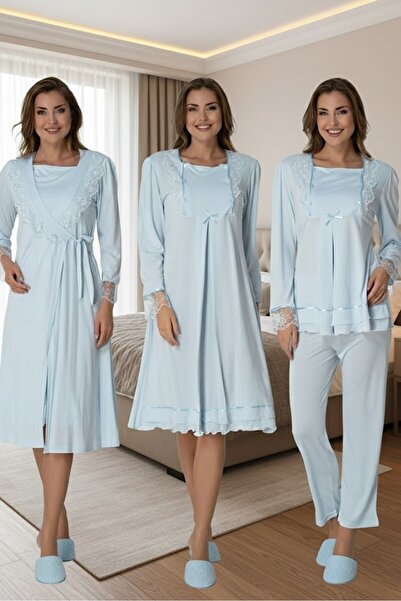 Lohusa Homewear Women's Blue Stylish Long Sleeve Maternity Pajama Set with Ea...