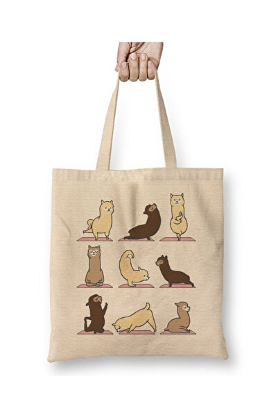 Toyaso Lama Yoga Fitness Pilates Gym Alpaca White Tote Bag Long Handle Shoppi...