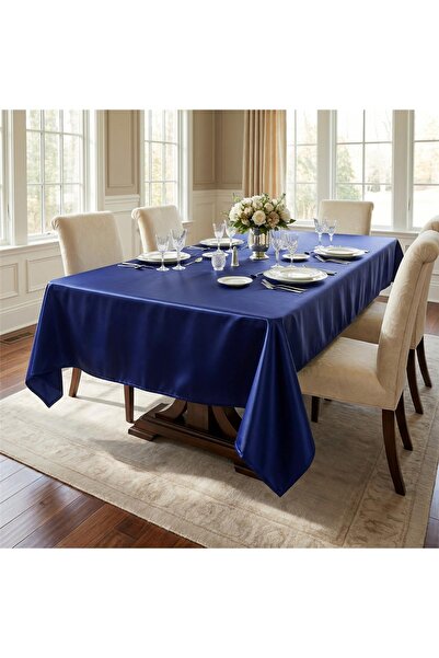 Finezza Kristal Monoray Fabric Navy Blue/Indigo Tablecloth Rectangular 140X20...