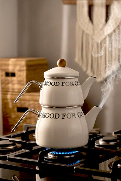 Kitchen Life Food Vibes Mien Çelik Saplı Emaye Çaydanlık Takımı