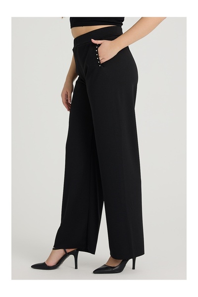 Dejabrew Jeans Maternity Black Lycra Wide Leg Pants with Stone Detail and Poc...