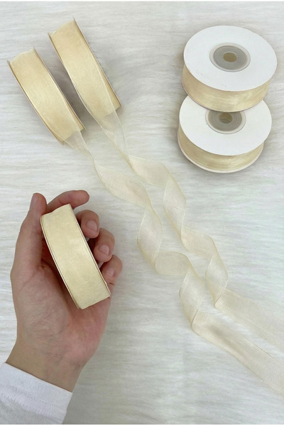 ZEYMERADE Organza Tulle Ribbon Cream 2 cm 22 Mt, Bride, Bundle, Engagement, D...