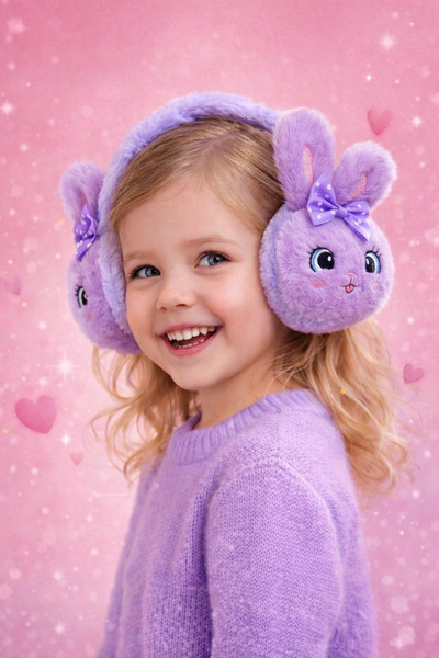 Basic Fun Pofuduk Tavşan Kulaklık – Çocuklar İçin Peluş Kulak Isıtıcı, Sevimli Kışlık Kulaklık