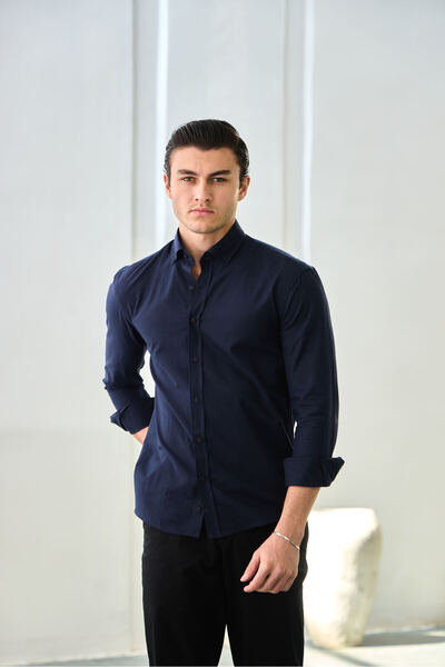 Sulti Men's Slim Fit Button-Down Collar Linen Look 100% Cotton Shirt