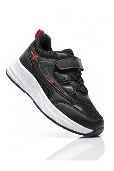 Moda Kadıköy Black Red Unisex Children's Orthopedic Sports Shoes with Velcro ...