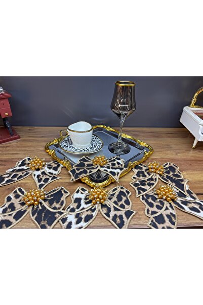 ARS HOME DEKOR Leopard Bow Stone-Embellished 6-Piece Coffee Side Presentation...
