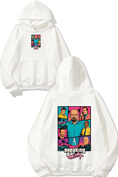 urbvn سويت شيرت أبيض كبير الحجم بطباعة تصميم بريكنج سيتي