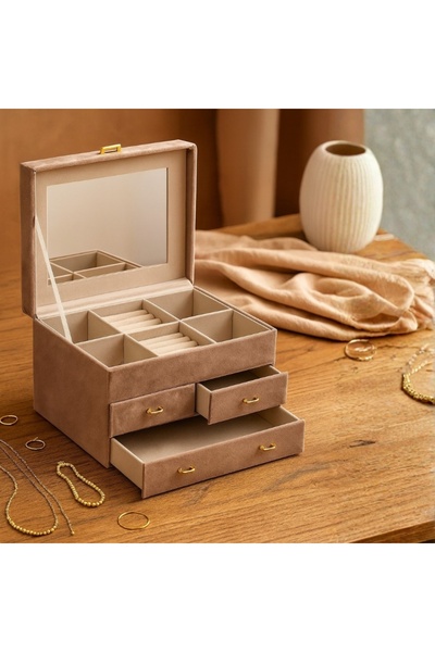 PYKA HOME SHOP Jewelry box, PYKA, rose beige, with mirror and 3 drawers