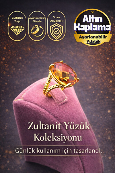 Balzamin Design Gold Plated Baguette Zultanite Stone Ring - Adjustable Engrav...