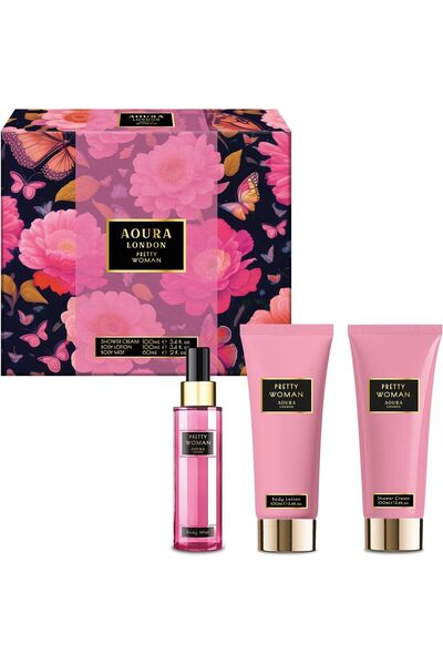 Aoura London مجموعة هدايا بريتي وومان – معطر جو 60 مل + جل استحمام 100 مل + ل...