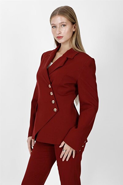 ÖNDER ÖZSOY Men's Collared Asymmetrical Double-Breasted Women's Jacket-Burgundy
