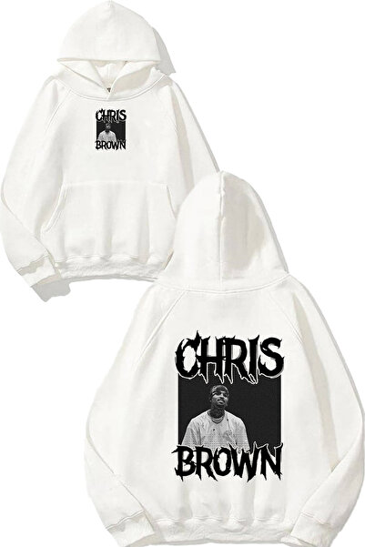 urbvn سويت شيرت أبيض كبير الحجم بطبعة براون ديزاين مع قلنسوة