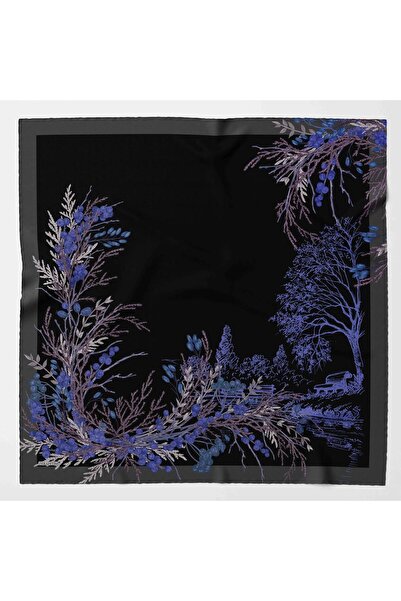 Zerafetim Twill Silk Scarf Black, Lavender, Blue