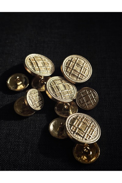 NESGO MODA Gold Yellow Wicker Patterned Luxury Metal Jacket Button Set (4 Lar...