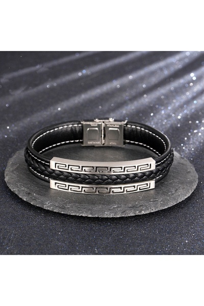 FB INox bracelet with leather strap