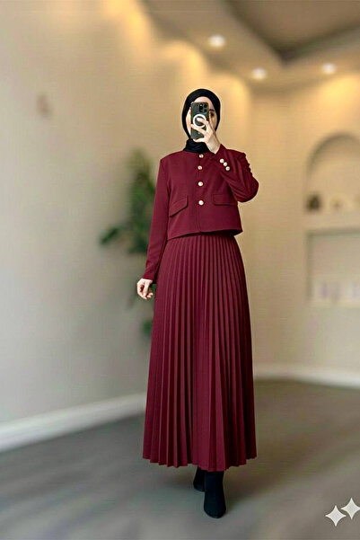 Esre Store 4566 - Double Crepe Fabric Hijab Double Set Burgundy