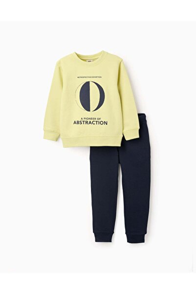 Ziddy Set of Brushed Sweatshirt with Print + Trousers for Boys, Yellow/Blue