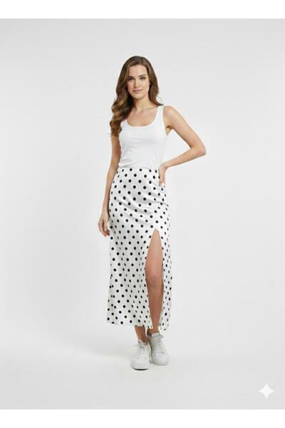 Green'DAL Women's Polka Dot Midi Length Slit High Waist Casual Stylish Skirt