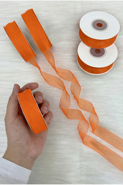 ZEYMERADE Organza Tulle Ribbon Orange 2cm 22Mt, Bride, Bundle, Engagement, Do...