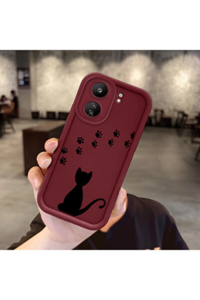 Hontinga Shockproof Simple Maroon Silicone Phone Case Cat Compatible with Poc...