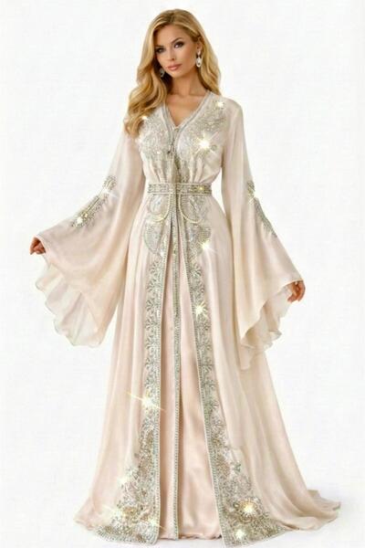 CHEVALIER FASHION Women’s Elegant Embroidered Abaya – Open Front Design with ...