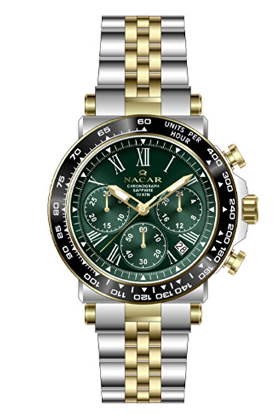 Nacar Sapphire Glass Sports Silver - Gold - Green Men's Wristwatch Nc34-29B84...